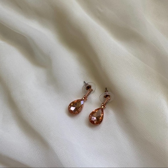VTG Rose Gold Peach Teardrop CZ Dangle Earrings - Picture 5 of 7